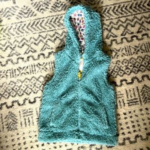 Mini Boden Cozy Blue Hoodie Teddy Sherpa Vest 7 8